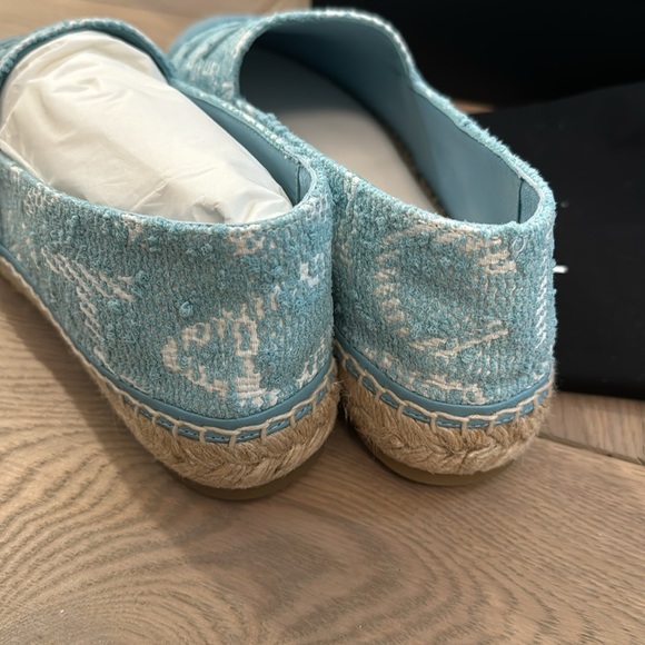 Chanel Tweed Grosgrain CC Print Espadrilles 41 Turquoise White - Picture 4 of 5